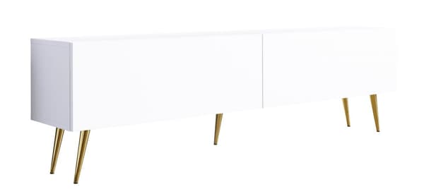 TV-kaappi: kaksi ovea, kaksi hyllyä, Väri: matta valkoinen, kultaiset jalat, Kalusteen mitat: l: 170 cm, k: 52 cm, s: 32 cm