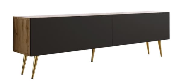 TV-kaappi: kaksi ovea, kaksi hyllyä, Väri: Wotan tammi / matta musta, kultaiset jalat, Kalusteen mitat: l: 170 cm, k: 52 cm, s: 32 cm