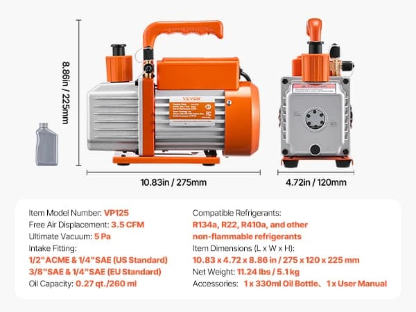 VEVOR Vakuumpumpe,3.5CFM 1-4HP 1 trin