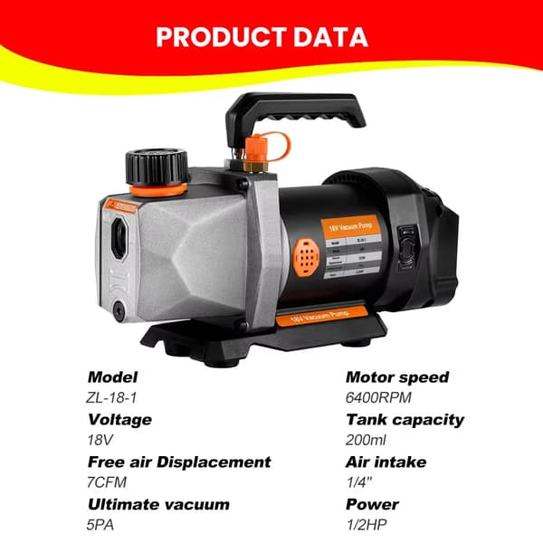 18V Imupumppu, vapaa ilmansiirto, 5PA lopullinen tyhjö,EU, 7CFM