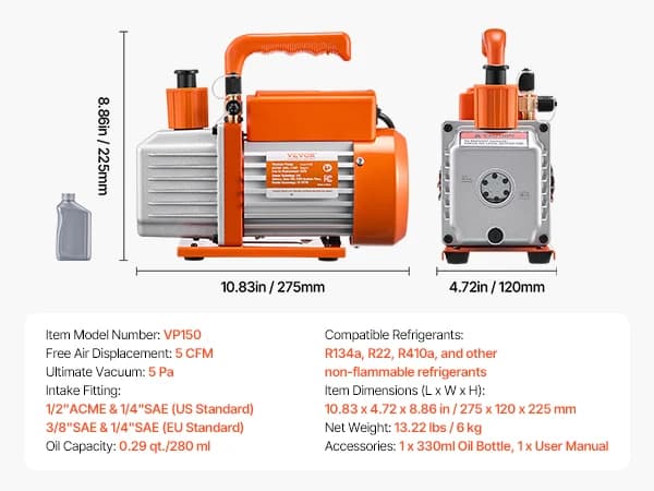 VEVOR Imupumppu,5CFM 1-2HP 1 Vaihe