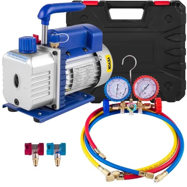 Vakuumpump, Flödeshastighet, 2-vägs manifoldmätare,EU, 4CFM 1-3 HP Mätare