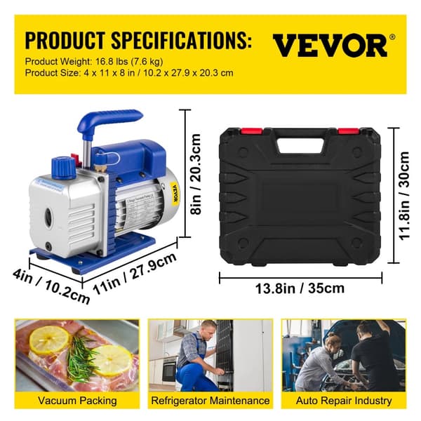 Vakuumpump, 4 CFM, kompakt storlek,4 CFM