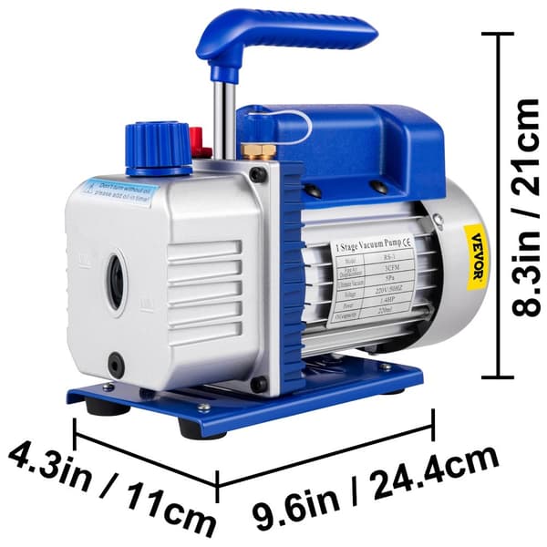 Kylmäaineen tyhjöpumppu, 1/4 HP teho, 5 Pa lopullinen tyhjö,3CFM 1-4HP