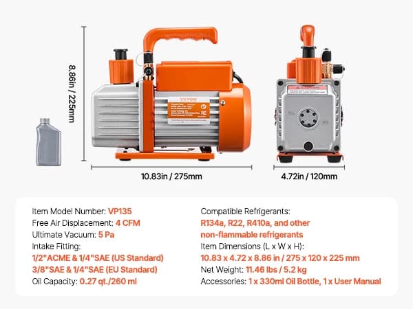 VEVOR Imupumppu,4CFM 1-3HP 1 Vaihe