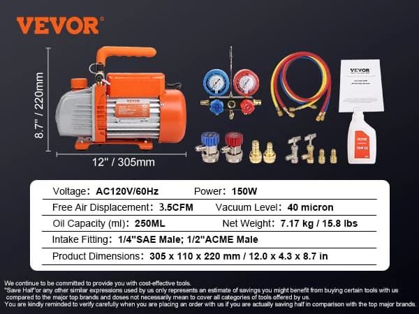 HVAC Vakuumpumpe, 3,5 CFM, 4 CFM, 40 Mikron,3.5CFM A2L, EU