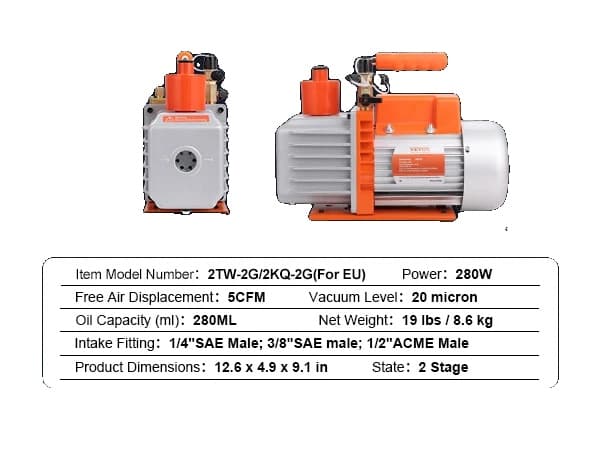 Imupumppu, 3.5/5/7CFM, Öljykapasiteetti 250 ML,5CFM 250W 2 Vaihe, EU