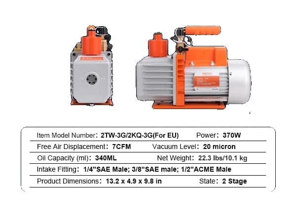 Imupumppu, 3.5/5/7CFM, Öljykapasiteetti 250 ML,EU, 7CFM 370W 2 Vaihe