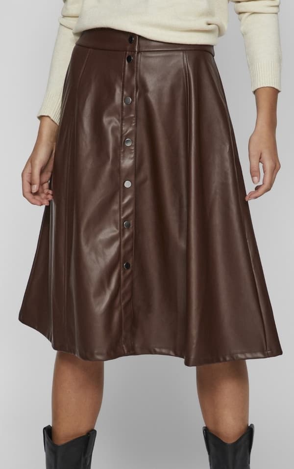 Vila - Vibrown HW Coated Skirt Brun 34