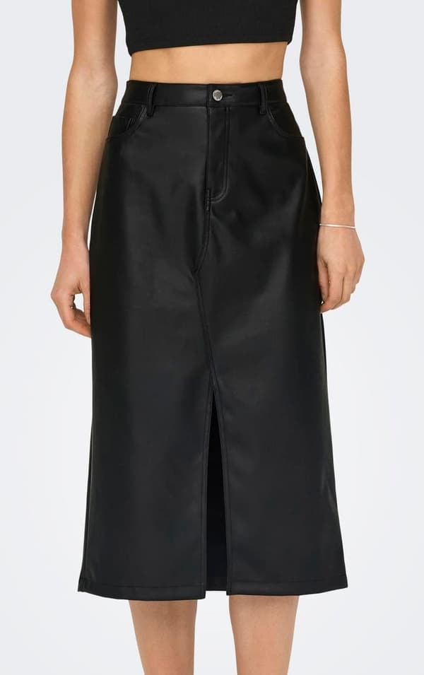 Only - onlKiri HW Slit Faux Lea Skirt