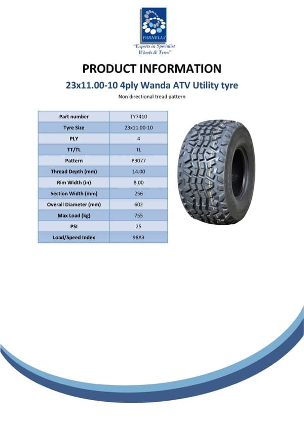 23x11.00-10 quad ATV rengas, Kawasaki Mule Wanda P3077, 23x11-10 4ply Utility rengas