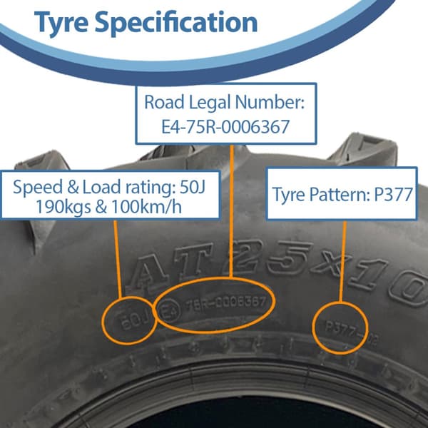 25x10.00-12 Quad-däck, 6ply, ATV-däck, 7psi, P377 ATV-däck väglagligt - set om 2