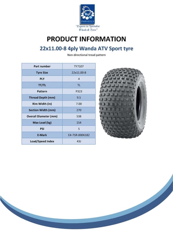 22x11.00-8 Nuppi ATV-rengas, Quad-perävaunun rengas 22 11 8 rengas 4ply Wanda raskas rengas