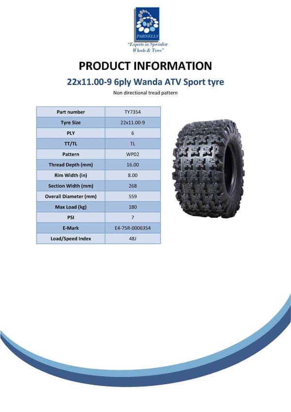 22x11.00-9 Slasher ATV fyrhjulingsdäck Wanda Race däck E-märkta väglagliga WP02 6ply
