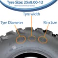 Pikkukuva 5 / 9: 25x8.00-12 Quad ATV renkaat 6ply Wanda P3103 E-Marked Road Legal Renkaat (3 kpl)
