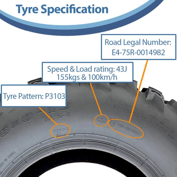 25x8.00-12 Quad ATV renkaat 6ply Wanda P3103 E-Marked Road Legal Renkaat (3 kpl)