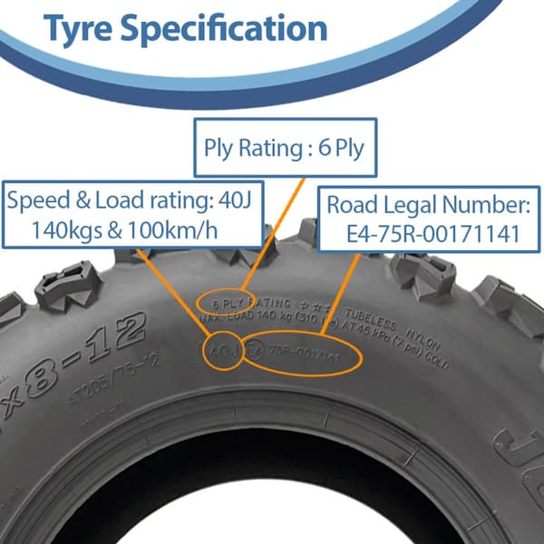 24x8.00-12 Quad ATV rengas 6ply Wanda P3128 E-Marked Road Legal Tubeless 40J rengas