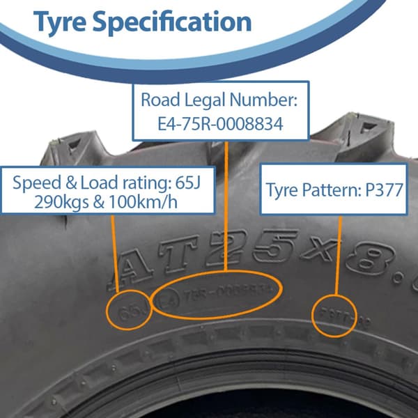25x8.00-12 ATV Quad Renkaat 6ply 14psi Wanda P377 Road Legal Renkaat 65J (4 kpl) (4 kpl sarja)