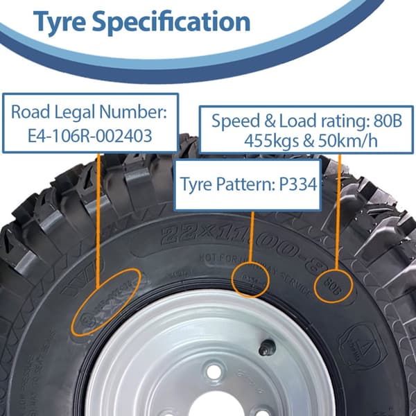 22x11.00-8 Utility ATV Däck P334 Hjul 4ply 4 tum PCD stålfälgar (uppsättning av 3)