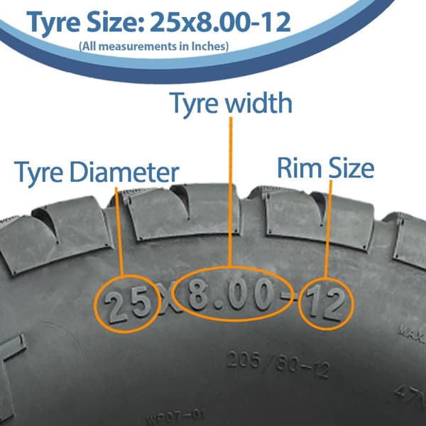 25x8.00-12 (205/80-12) ATV-dæk 6ply WP07 OBOR Beast 47N Road Legal (sæt med 3)