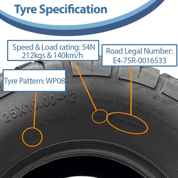 25x10.00-12 (255/65-12) ATV-dæk 6ply WP08 OBOR Beast 54N Road Legal (sæt med 3)