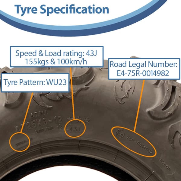 25x8.00-12 (205/80-12) 6ply ATV-däck WU23 OBOR Scoprio 43J Road Legal (uppsättning om 2)