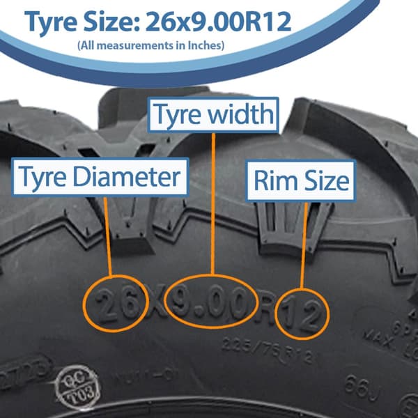 26x9.00R12 (225/75R12) 6ply ATV-däck OBOR Cornelius 66J Road Legal (uppsättning om 4)