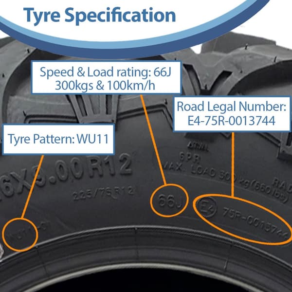 26x9.00R12 (225/75R12) 6ply ATV-däck OBOR Cornelius 66J Road Legal (uppsättning om 4)