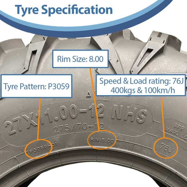 27x11.00-12 (275/70-12) 8-levyinen ATV-rengas P0359 OBOR Cypress 76J Tubeless (2 kpl:n sarja)