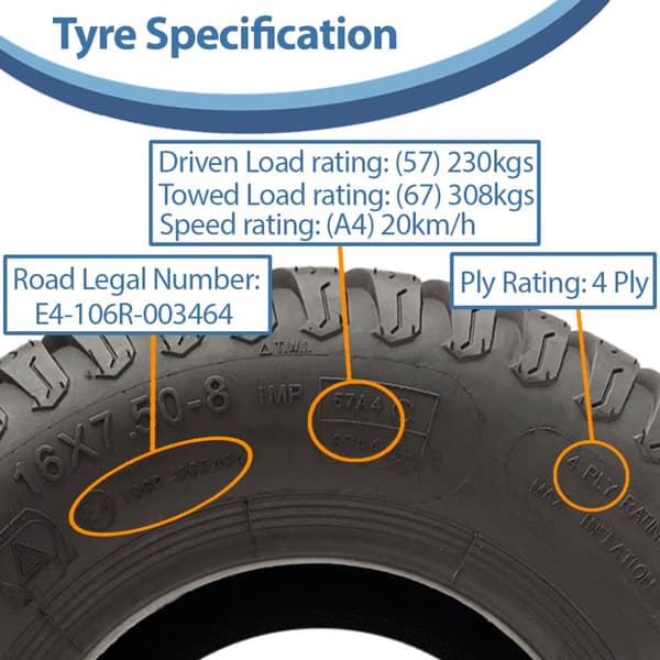 16x7.50-8 Græsdæk 4-lags Wanda P332 Turf Ride On Plæneklipperdæk (sæt med 3)