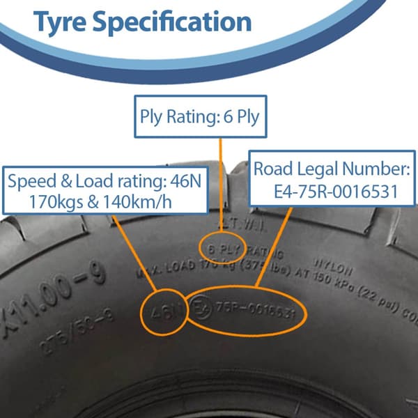 20x11.00-9 (275/50-9) OBOR Beast 6ply Tubeless renkaat 46N Road Legal (3 kpl)