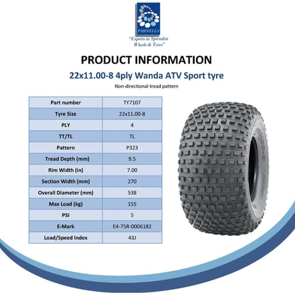22x11.00-8 Knobby ATV renkaat 4 Stud vanteen perävaunu Quad pyörät 100mm PCD (3 kpl) (sarja)