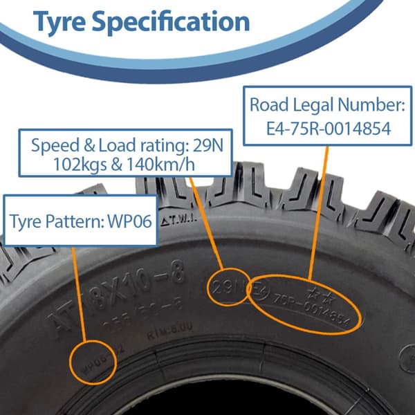 18x10.00-8 ATV Quad Däck OBOR Advent WP06 MX Tubeless E-Marked Road Legal 102kgs