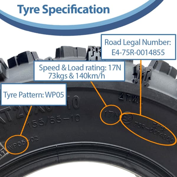 20x6-10 ATV Quad-dæk OBOR Advent 155/85-10 Tubeless Road Legal 73 kg (sæt med 2)