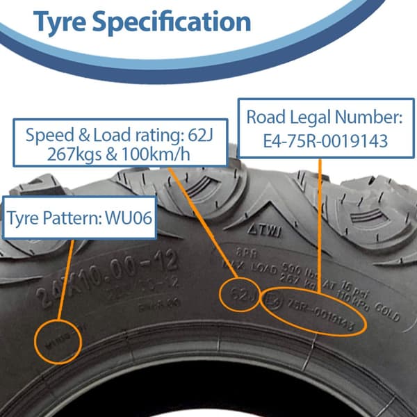 24x10.00-12 ATV Quad-dæk OBOR Mudsling Tubeless Road Legal 267 kg (sæt med 4)