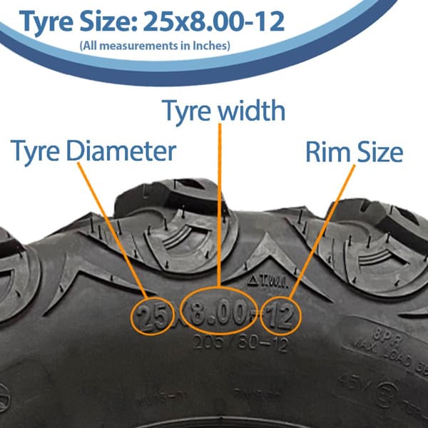 25x8.00-12 ATV Quad rengas OBOR Mudsling WU05 Tubeless E-Marked Road Legal 165kgs