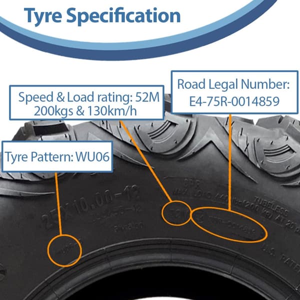 25x10.00-12 & 25x8.00-12 ATV Quad renkaat OBOR Mudsling Road Legal (2 & 2-sarja)