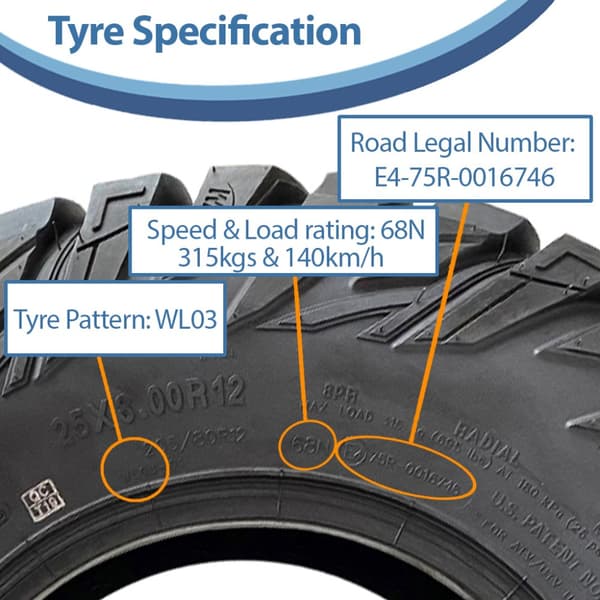 25x8.00-12 ATV 205/80R12 Däck 8ply WL03 OBOR Antelope 68N Road Legal (Set om 4)