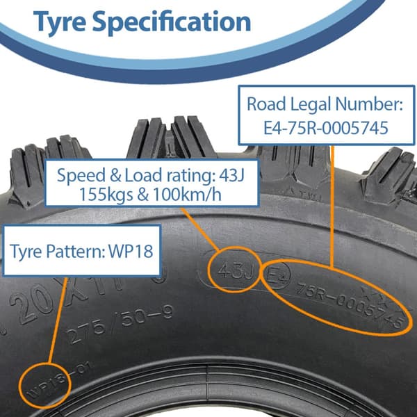20x11.00-9 ATV Quad-dæk OBOR Kraken WP18 Tubeless E-Marked Road Legal 155kgs