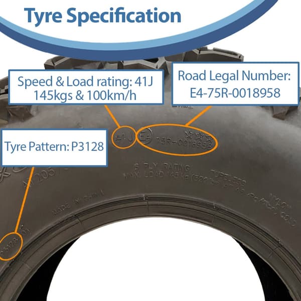 24x8.00-11 Quad ATV Däck 6ply Wanda P3128 E-Marked Road Legal Tubeless 41J Däck