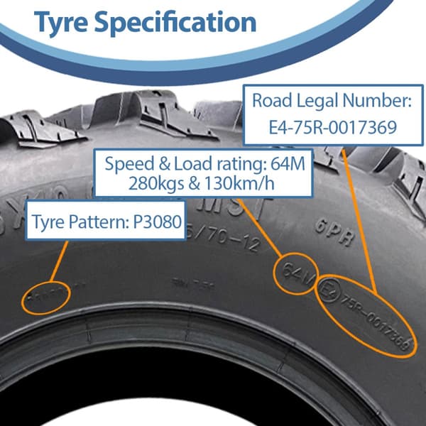 26x10.00-12 & 26x8.00-12 ATV renkaat 6ply P3080 OBOR Pinacle Road Legal (4 kpl)