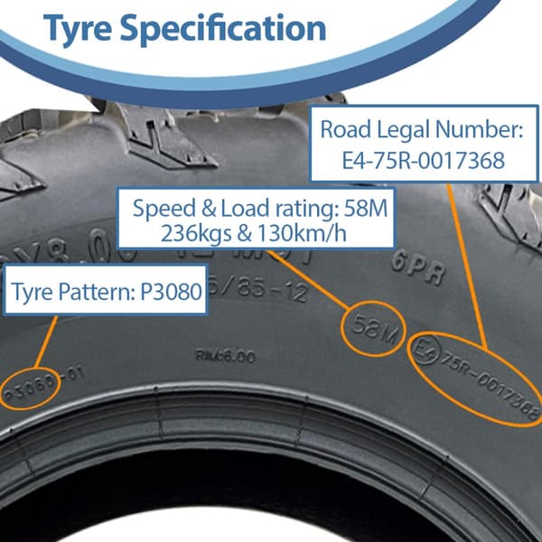 26x10.00-12 & 26x8.00-12 ATV renkaat 6ply P3080 OBOR Pinacle Road Legal (4 kpl)