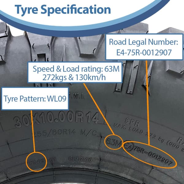 30x10.00R14 (255/80R14) ATV renkaat 8ply WL09 OBOR Predator Road Legal (3 kpl)