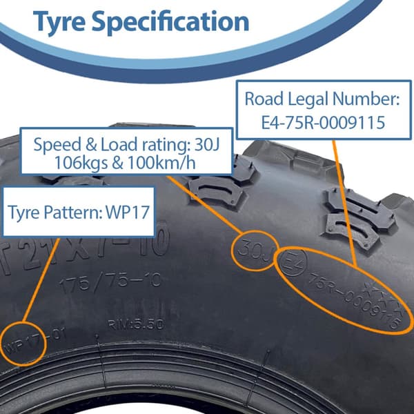 21x7.00-10 ATV Quad-dæk OBOR Kraken WP17 Tubeless Road Legal 106 kg (sæt med 3)