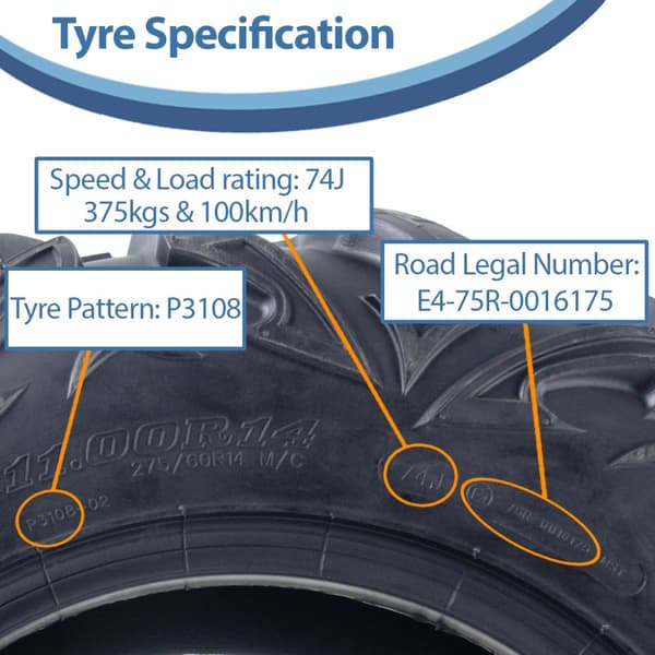 27x11.00R14 ATV-däck 275/60R14 OBOR Vulture 6ply E-Marked Road Legal 74J 375kgs