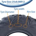 Miniatyrbillede 5 af 9: 25x8.00R12 ATV-dæk 205/80R12 OBOR Vulture 6-ply Road Legal 60J 250kg (sæt med 2)