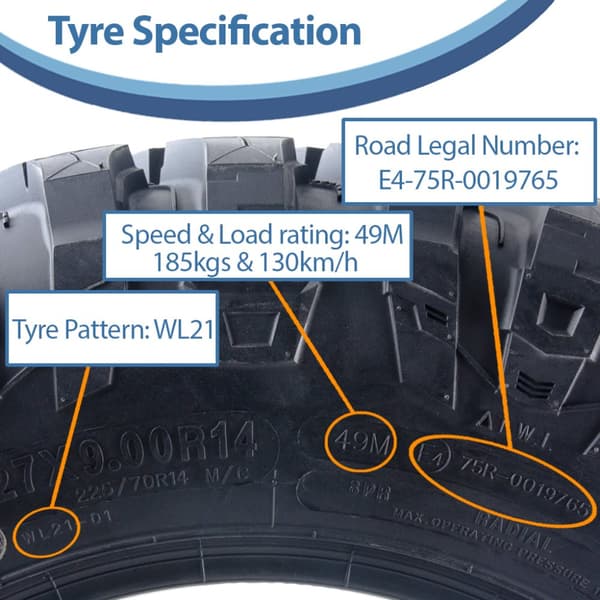 27x9.00R14 ATV renkaat 8ply 225/70R14 OBOR WL21 Terrarex 49M Road Legal (2 kpl)