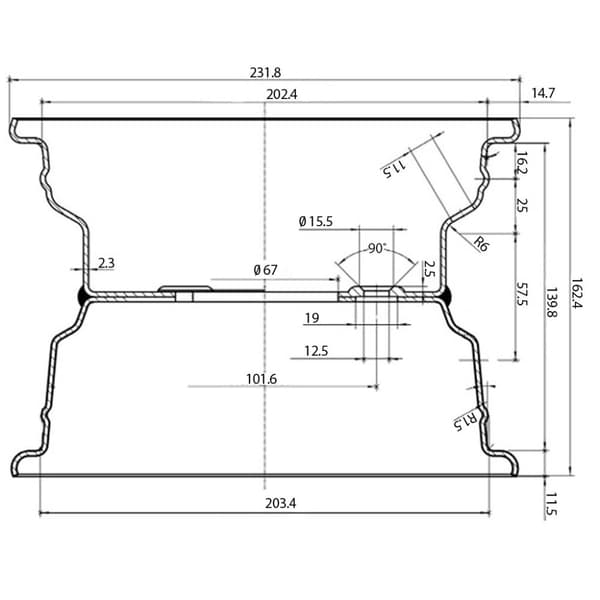 5.50x8 stålfælge 4 stud 4" PCD 66,7 mm centerhul 357 kg belastning (sæt med 2)