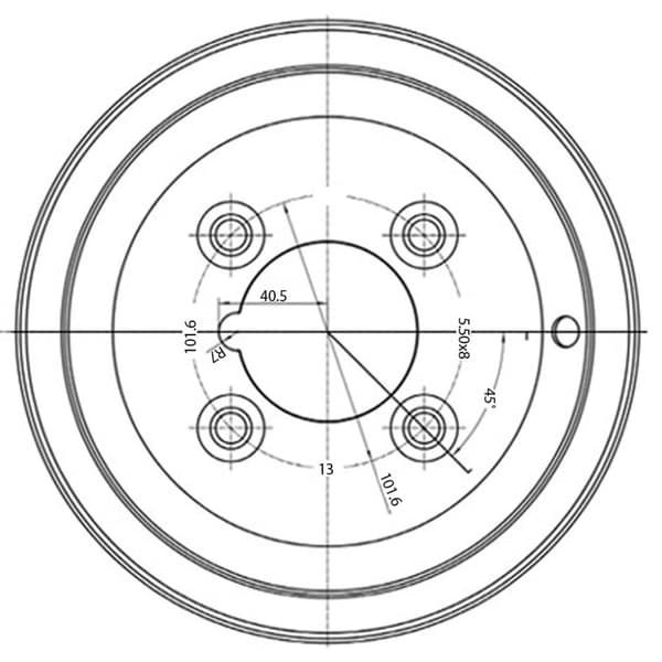 5.50x8 stålfælge 4 stud 4" PCD 66,7 mm centerhul 357 kg belastning (sæt med 3)
