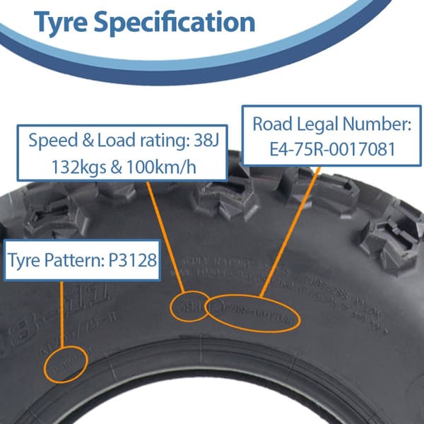 23x8-11 Quad ATV-dæk 6-lags Journey P3128 E-Marked Road Legal Tubeless 205/75-11